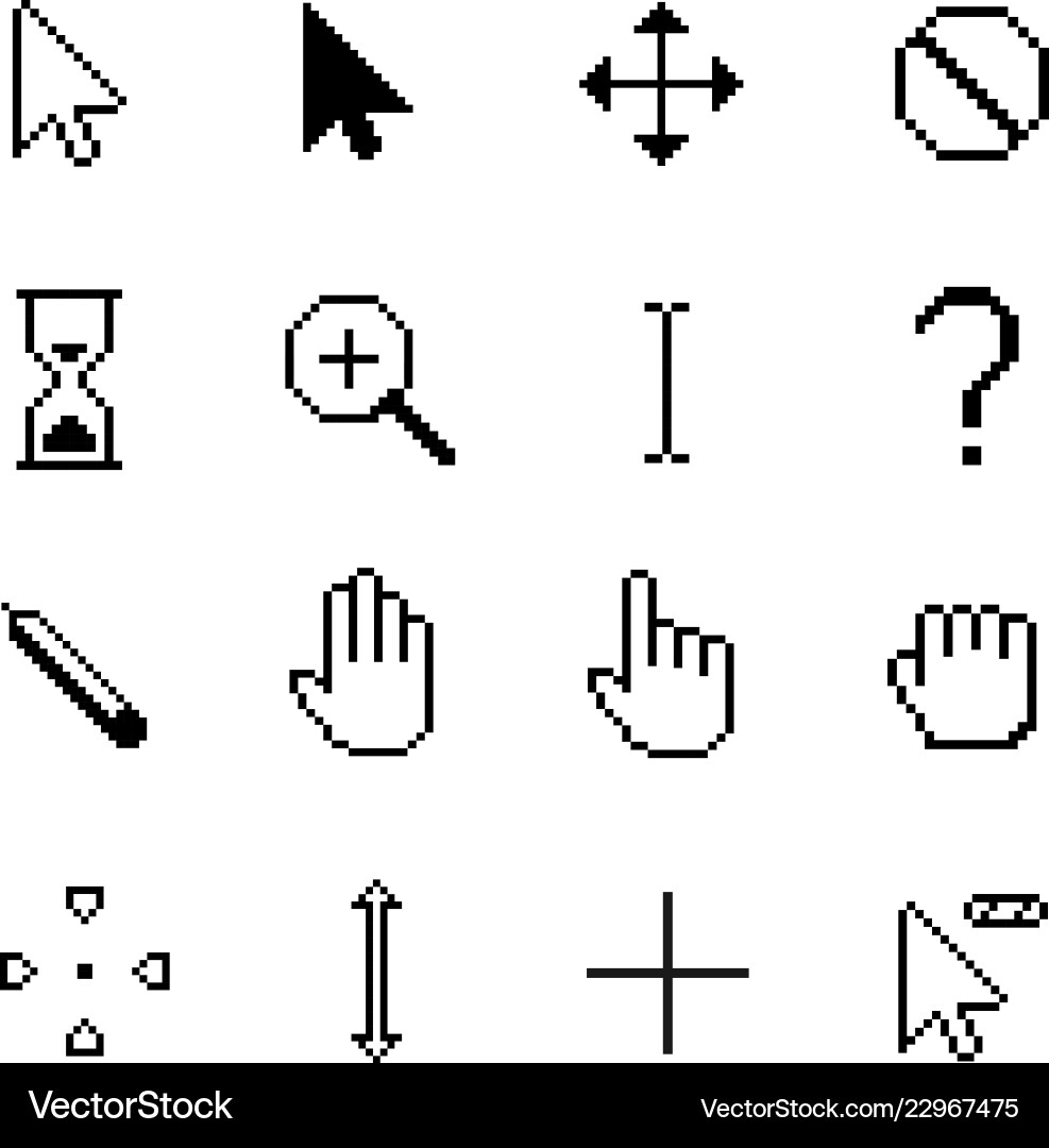 Pixel cursor and click line art set Pixel cursor and click line art set vector image