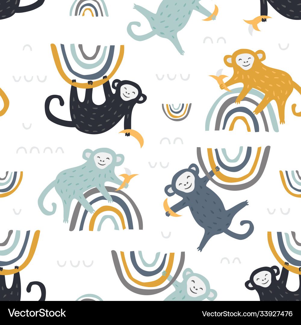 Childish seamless pattern with cute monkey vector image