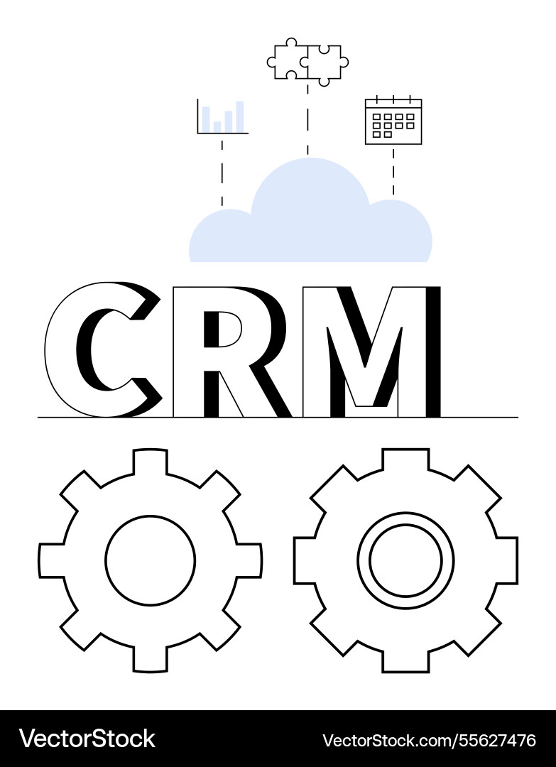 Crm tools with gears cloud analytics puzzle Crm tools with gears cloud analytics puzzle vector image