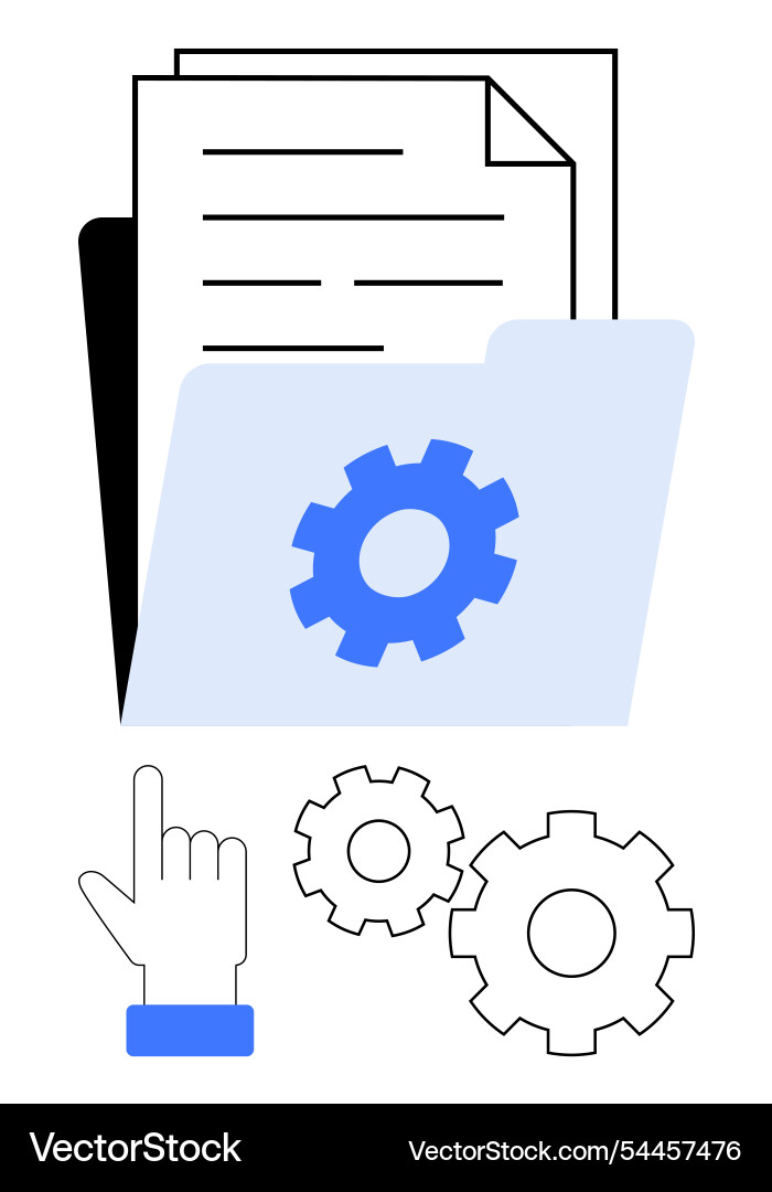 Files and folder management with gear settings Files and folder management with gear settings vector image