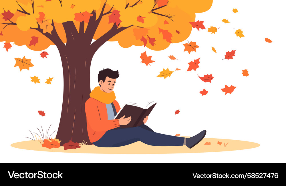 Man Reading Under a Tree Vector Image