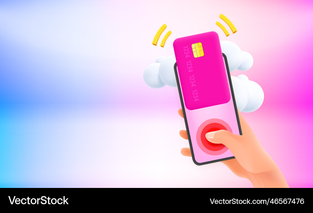 Man using credit card for payment via smartphone Man using credit card for payment via smartphone vector image
