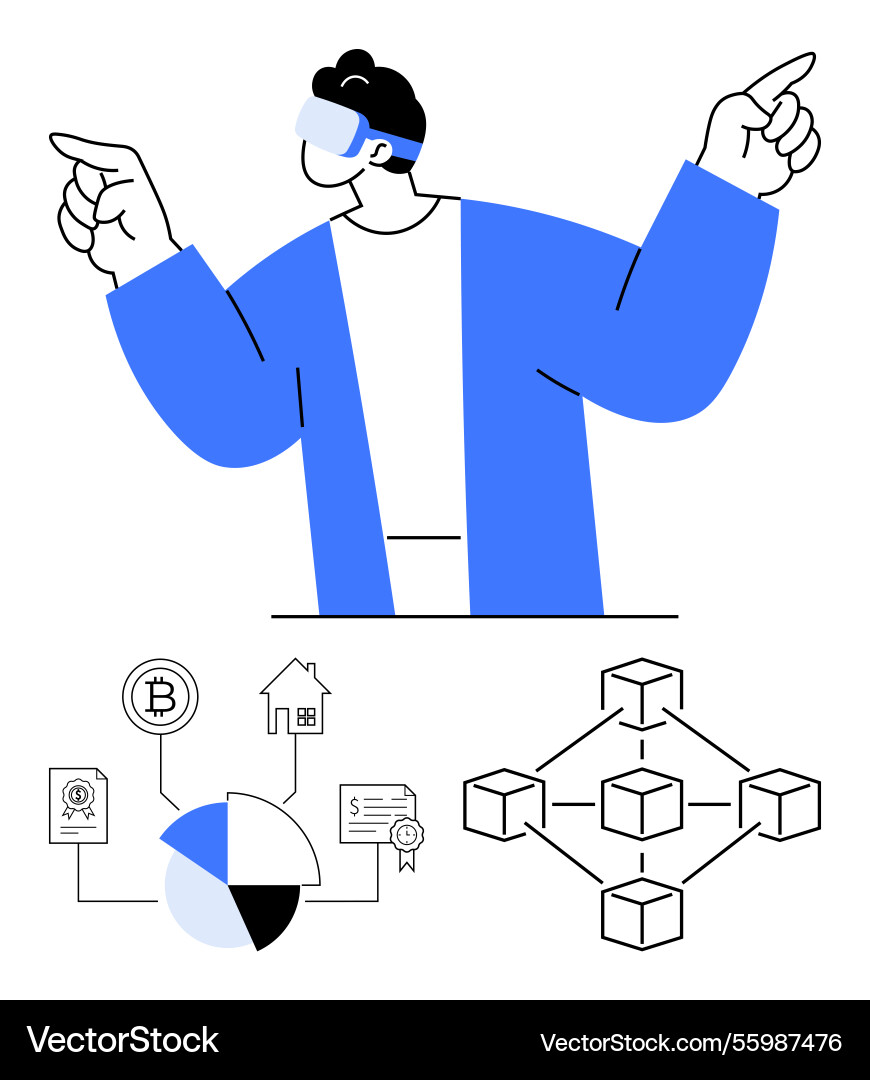 Person exploring blockchain applications with data Person exploring blockchain applications with data vector image