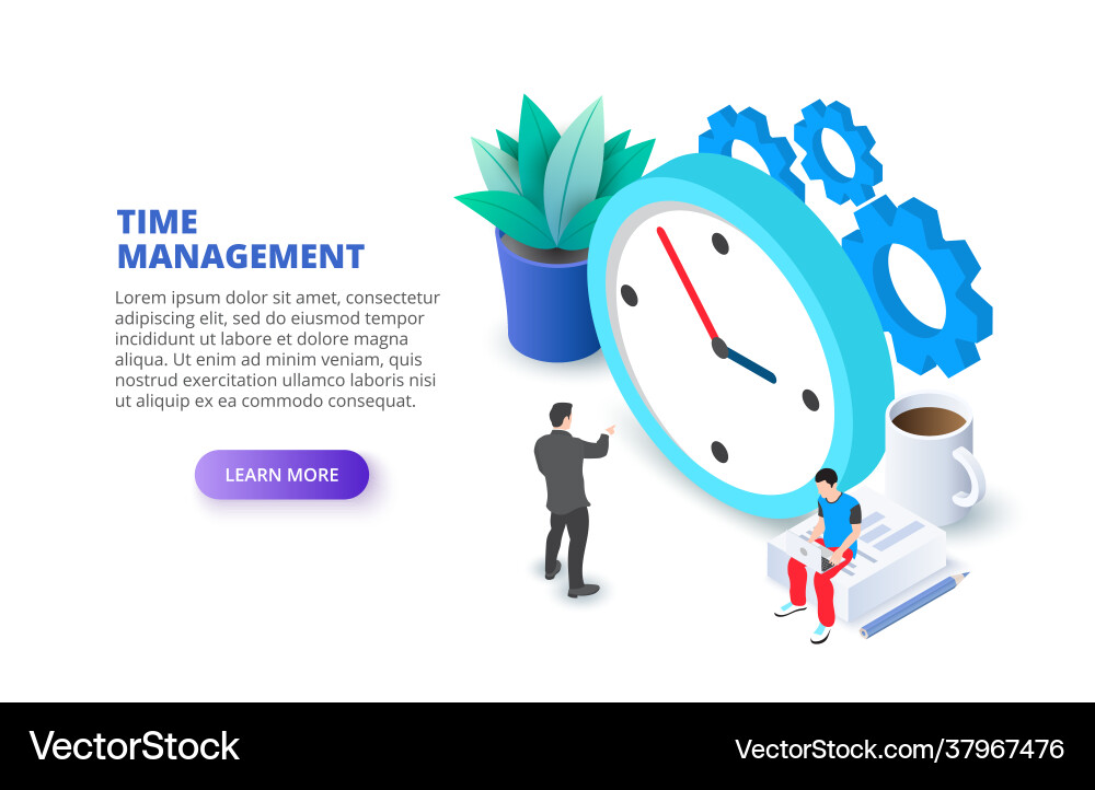 Time management with clock and gears isometric Time management with clock and gears isometric vector image
