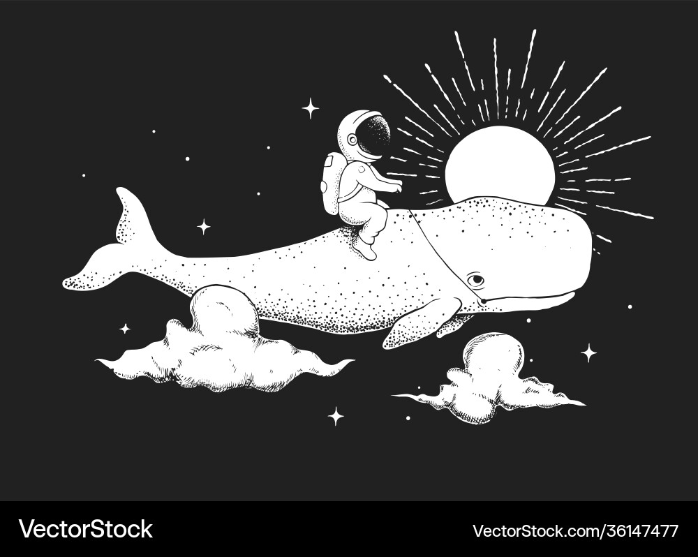 Astronaut fliegt nachts auf einem Kachalot Astronaut fliegt nachts auf einem Kachalot vektorbild