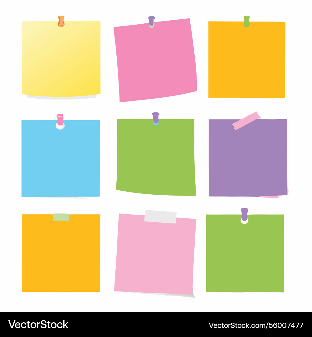Collection of nine colorful sticky notes Vector Image