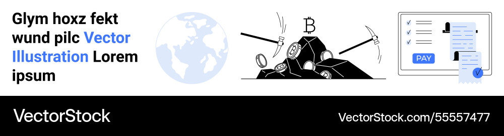Cryptocurrency mining blockchain concept global Cryptocurrency mining blockchain concept global Vector Image