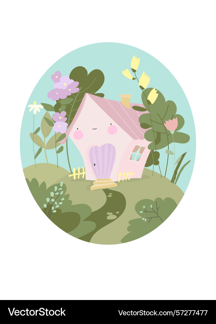 Front view of a house with spring nature elements Vector Image