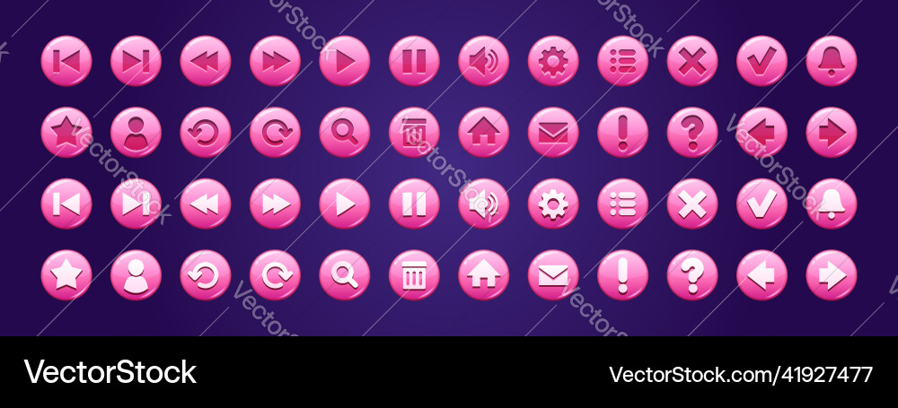 Glossy pink buttons with icons for website or game Glossy pink buttons with icons for website or game vector image