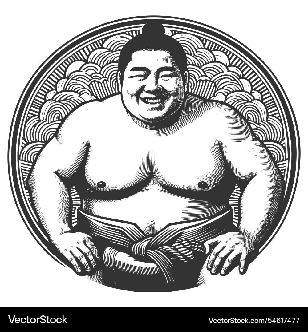 Smiling sumo wrestler in traditionellen mawashi Smiling sumo wrestler in traditionellen mawashi vektorbild