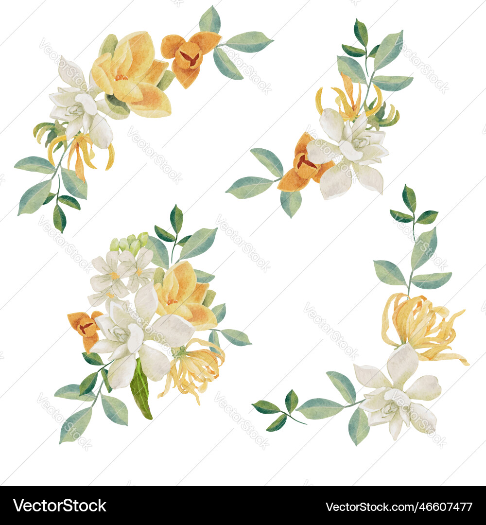 Watercolor white gardenia and thai style flower Watercolor white gardenia and thai style flower vector image