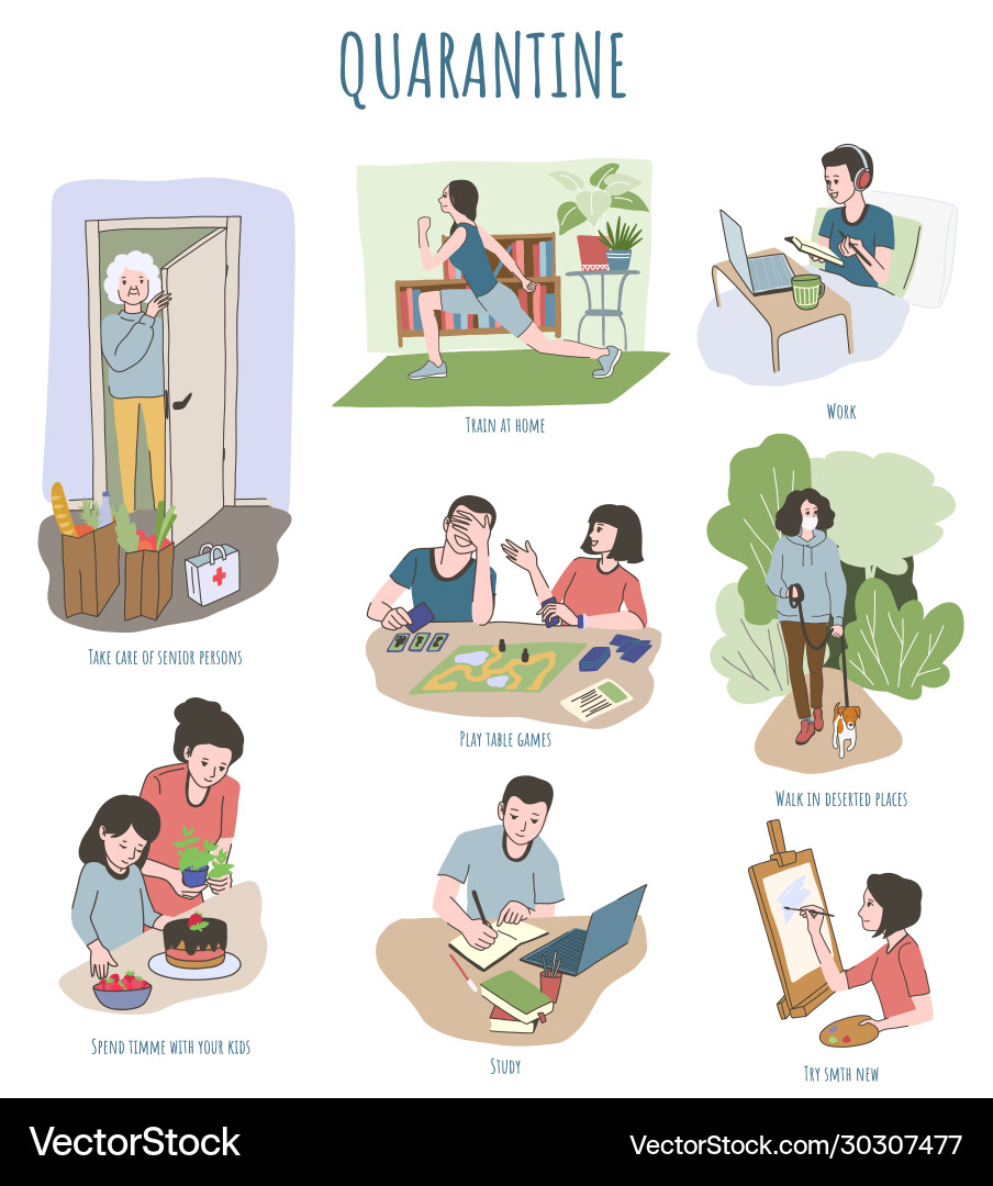 Ways to spend time in quarantine covid-19 Ways to spend time in quarantine covid-19 vector image