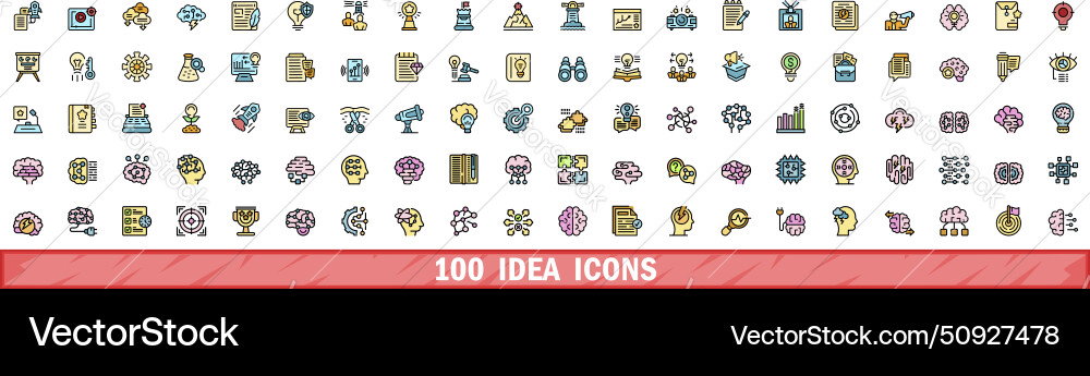 100 idea icons set color line style 100 idea icons set color line style vector image