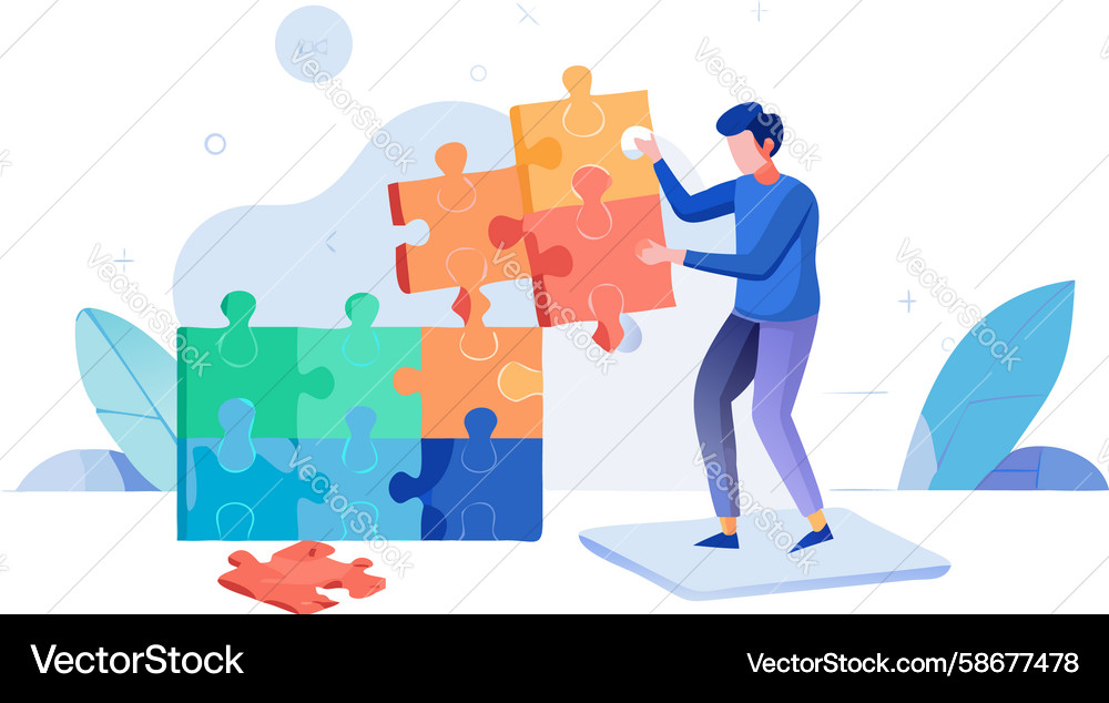 Collaborative Puzzle Solving Vector Image