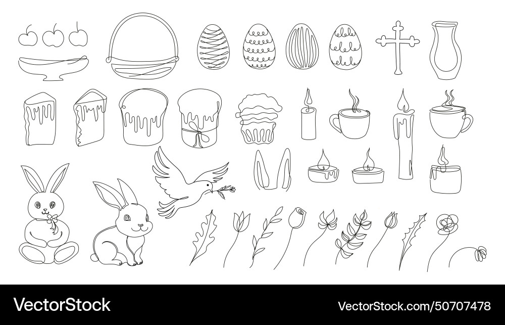 Easter set in continuous one line style Easter set in continuous one line style vector image