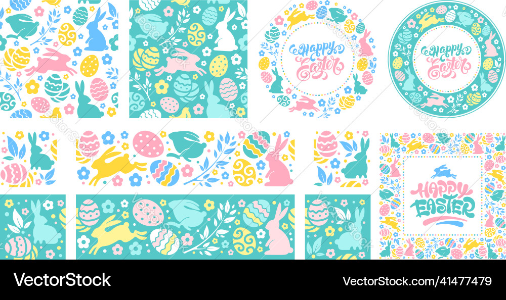 Easter Seamless Patterns - Bunnies & Eggs vector image