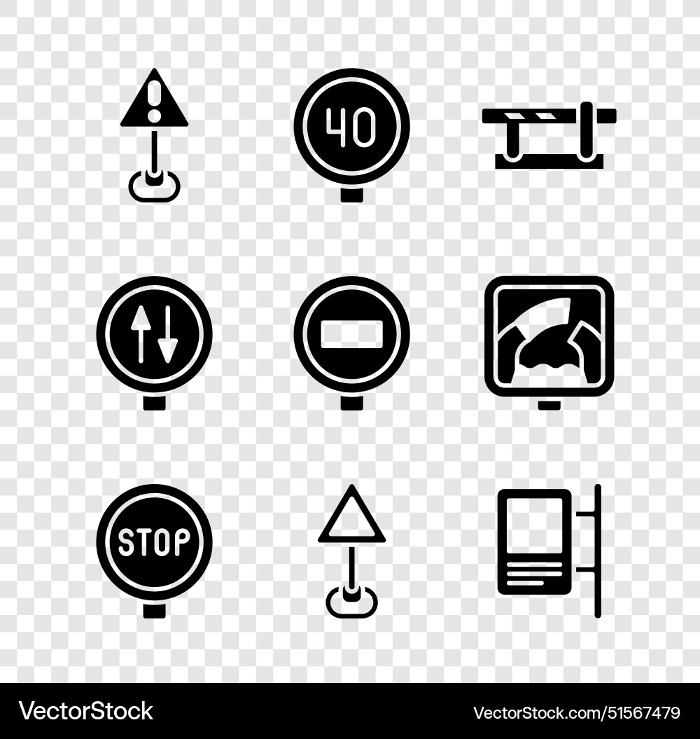 Set exclamation mark in triangle speed limit Set exclamation mark in triangle speed limit Vector Image