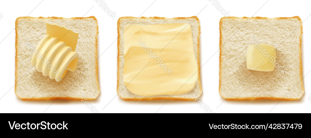Square slices of bread with butter curl Square slices of bread with butter curl vector image
