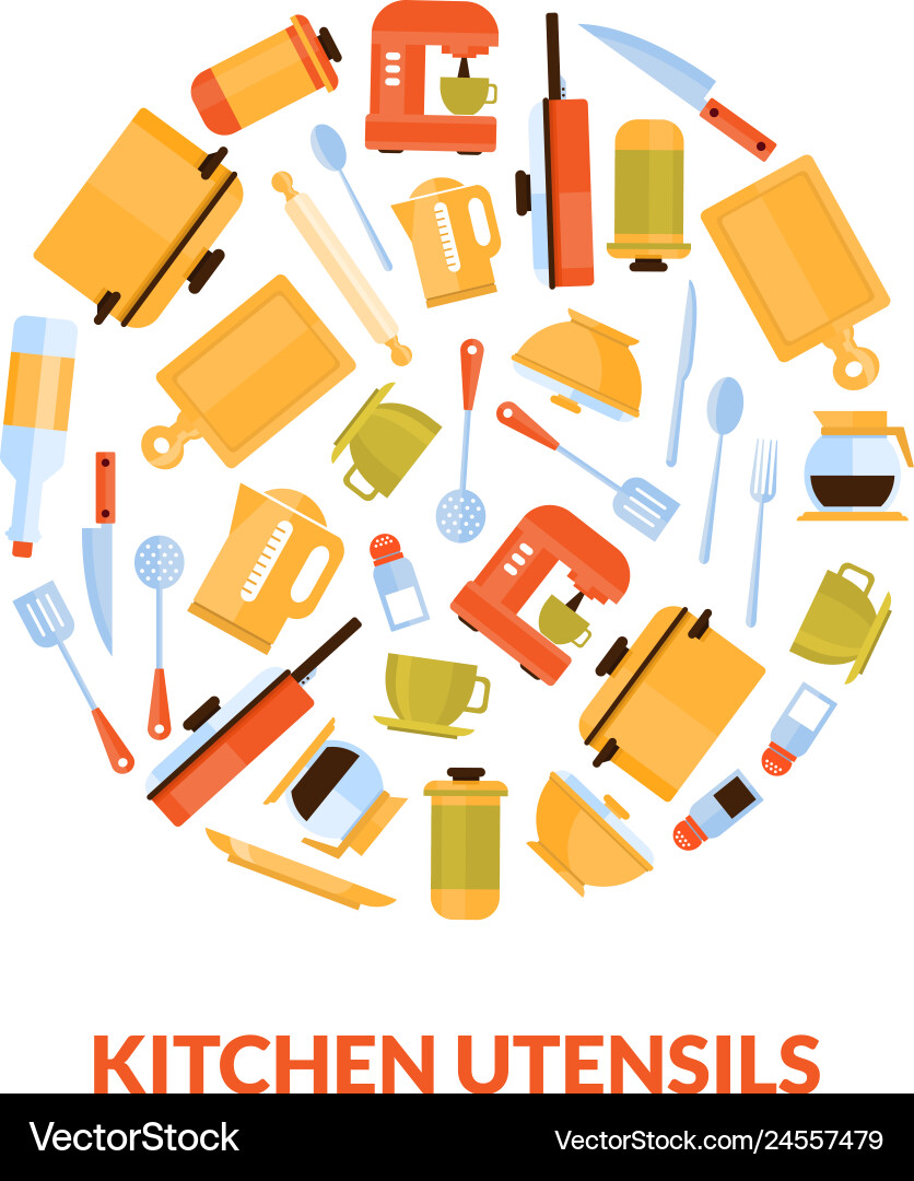 Various kitchen utensils in circular shape Various kitchen utensils in circular shape vector image