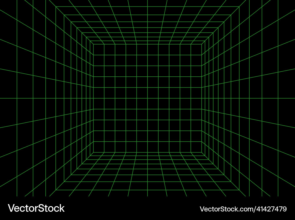 Wireframe perspective cube 3d grid room Wireframe perspective cube 3d grid room vector image