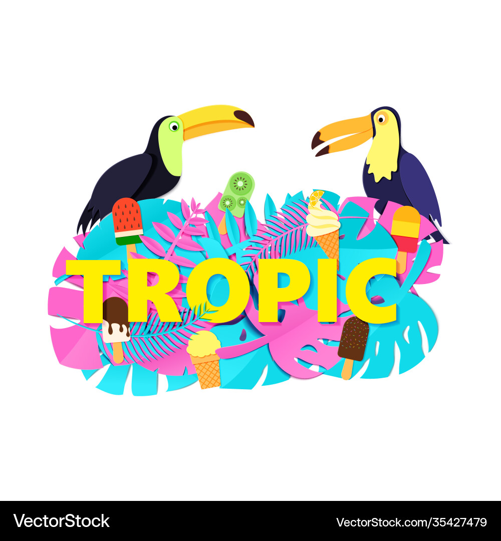 Word tropic composition with creative pink blue vector image