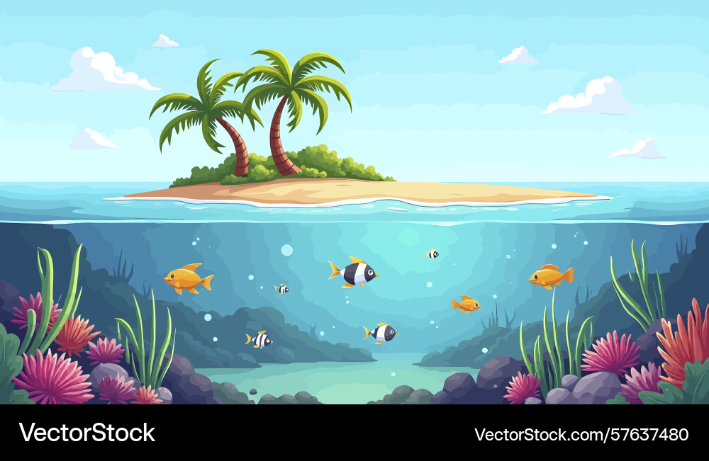 Create a split-scene flat cartoon showing Vector Image