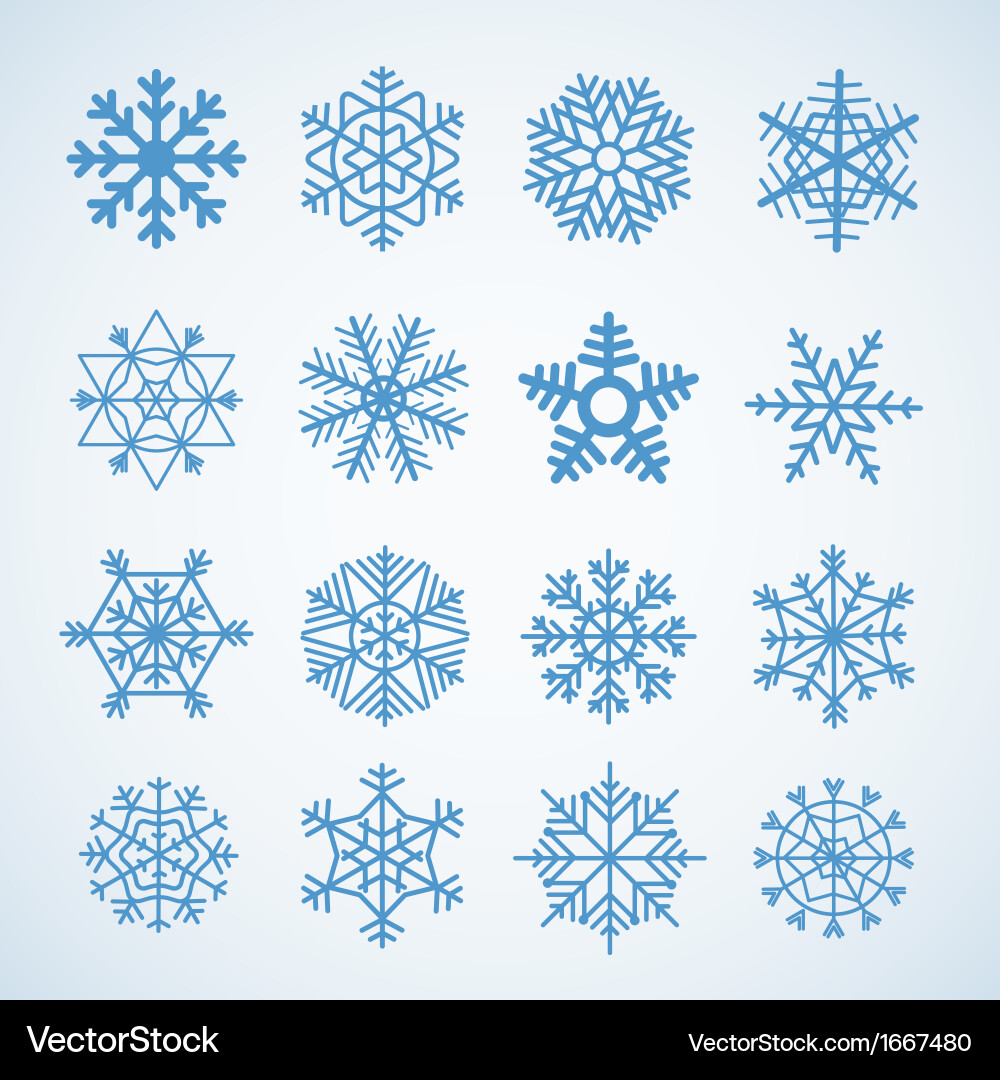 Different blue snowflakes set Royalty Free Vector Image