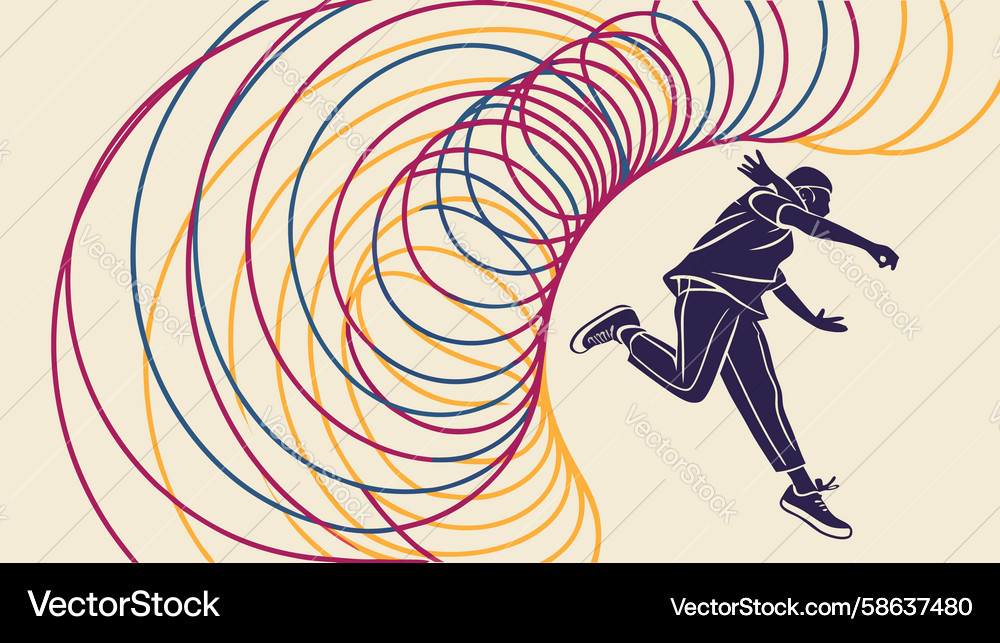 Dynamic Runner with Abstract Whirlwind Vector Image
