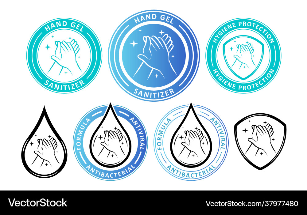 Hand sanitizer label with shield and water drop Vector Image