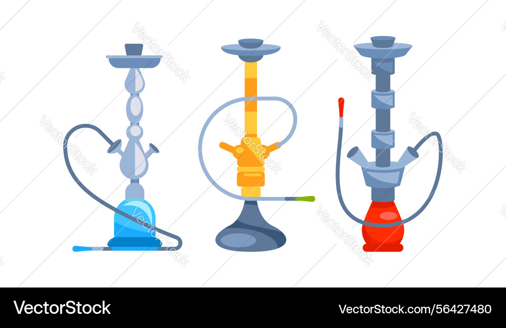 Hookahs standing on white background with colorful Hookahs standing on white background with colorful vector image