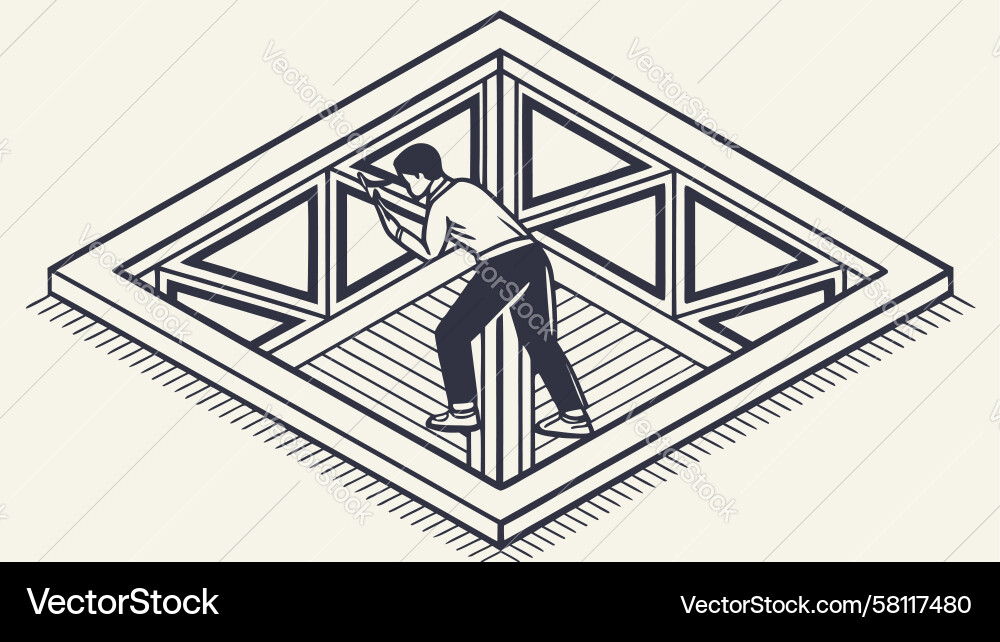 Man Constructing Complex Geometric Form Vector Image