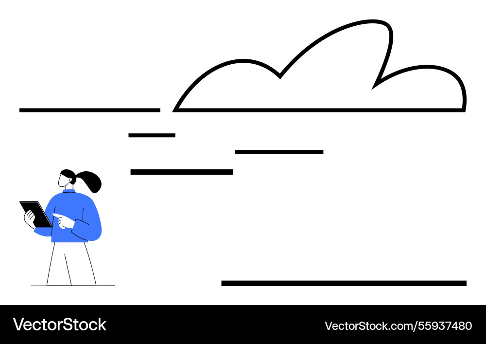 Person using tablet to interact with cloud vector image