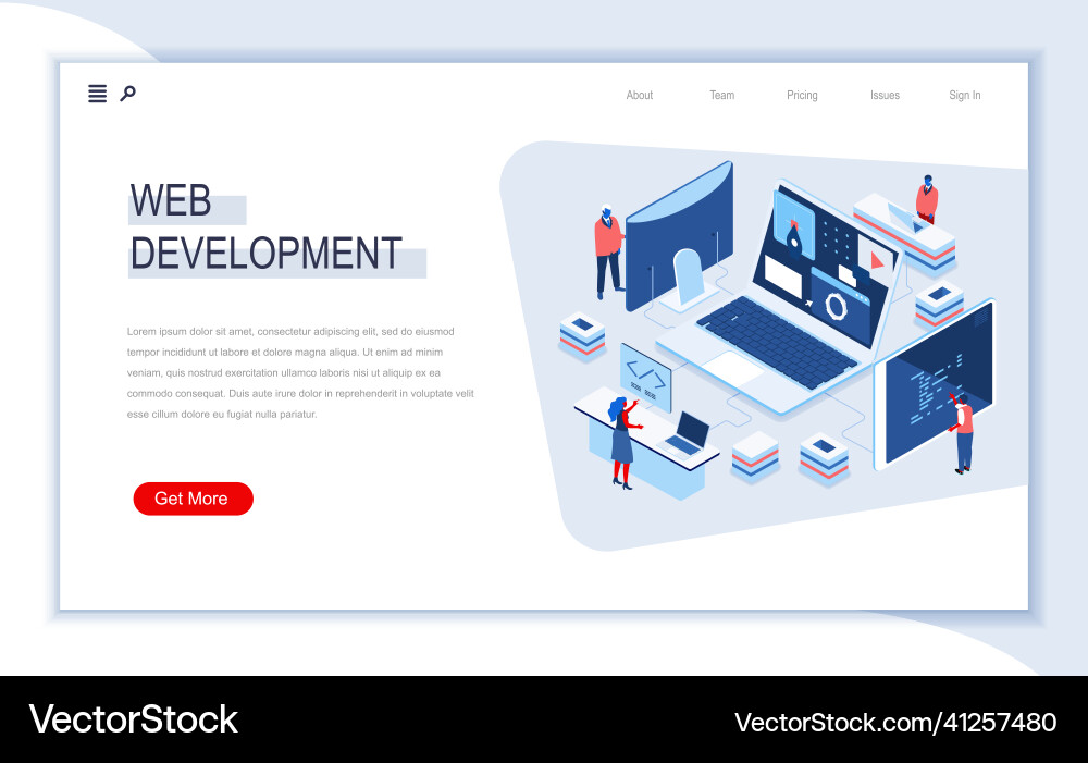 Web development isometric landing page responsive Web development isometric landing page responsive vector image
