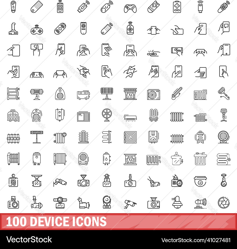 100 device icons set outline style 100 device icons set outline style Vector Image
