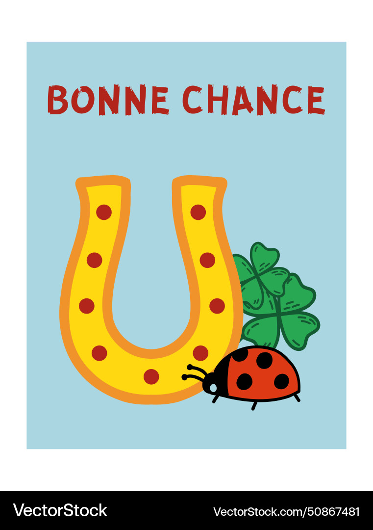 Bonne chance - good luck in french postcard vector image