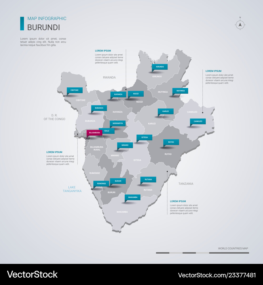 Burundi map with infographic elements pointer vector image