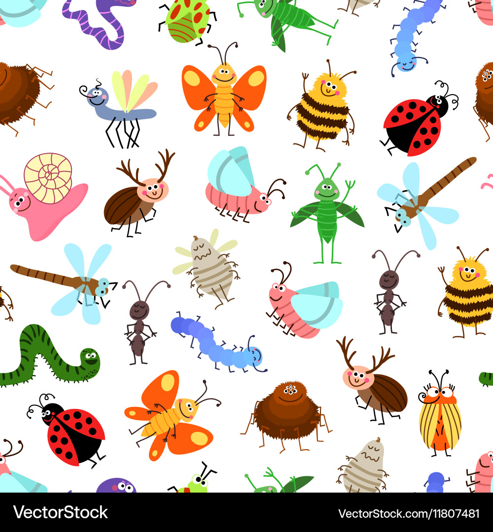 Fly and creeping cute cartoon insects Vector Image