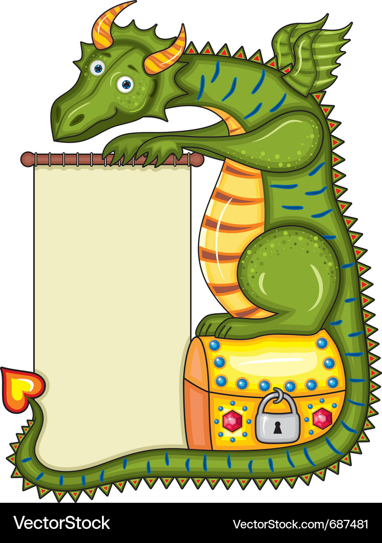 Green Dragon with Scroll Vector Image
