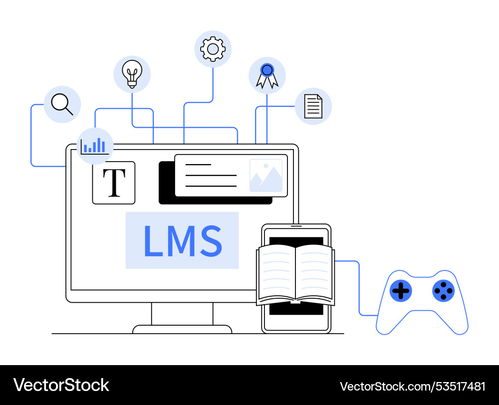 Learning management system concept with computer Learning management system concept with computer vector image