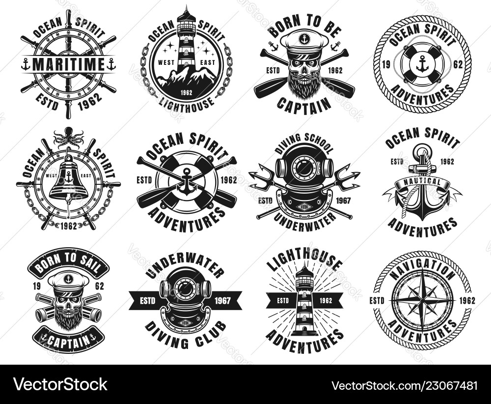 Nautical Emblems & Logos Set Vector Image