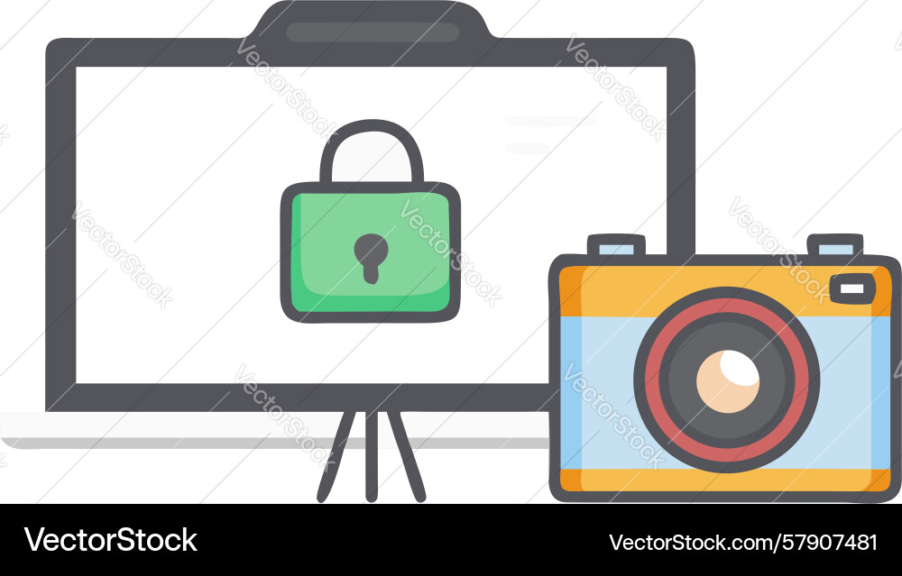 Secure studio setup icon locked camera on tripod Vector Image