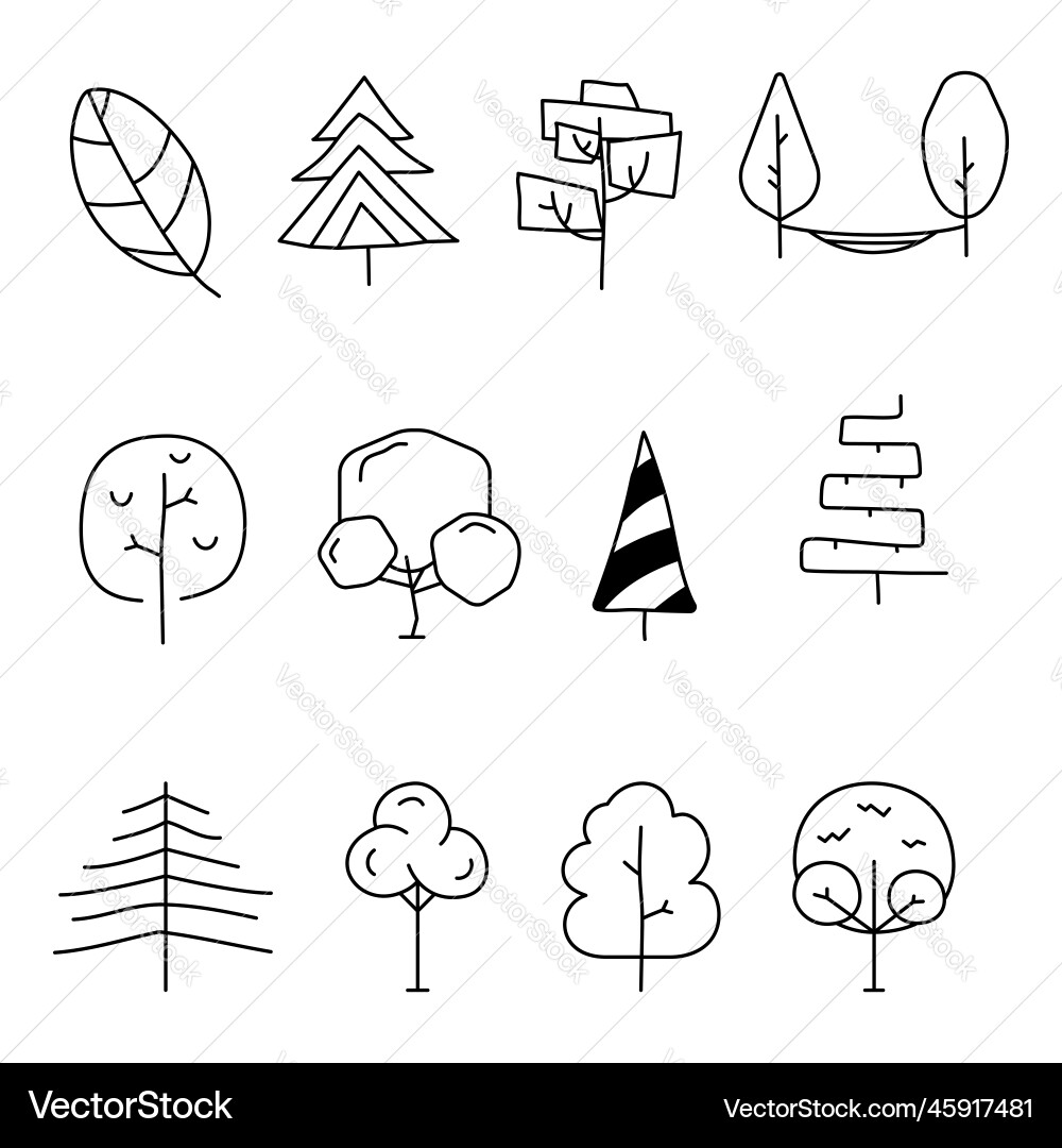 Simple and minimalist tree icons collection line vector image