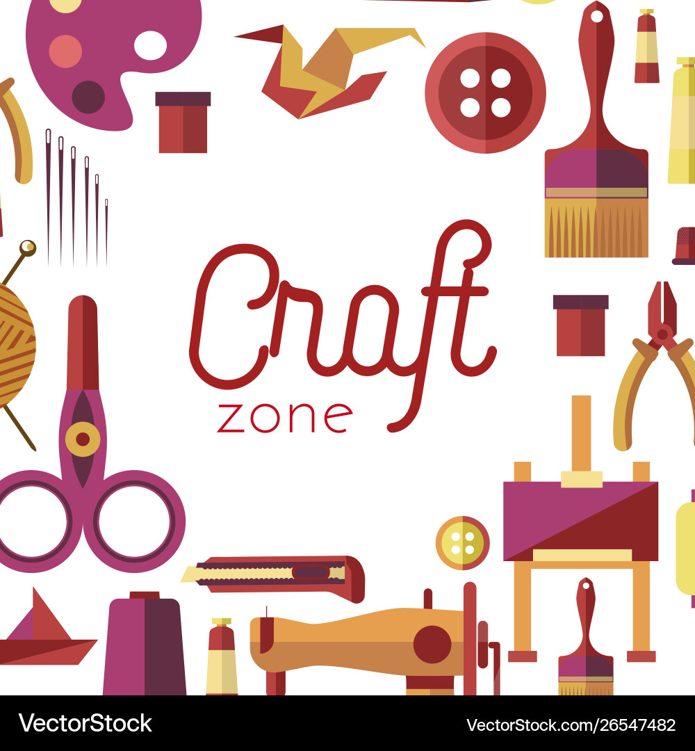 Craft zone painting sewing and repairing tools Craft zone painting sewing and repairing tools vector image