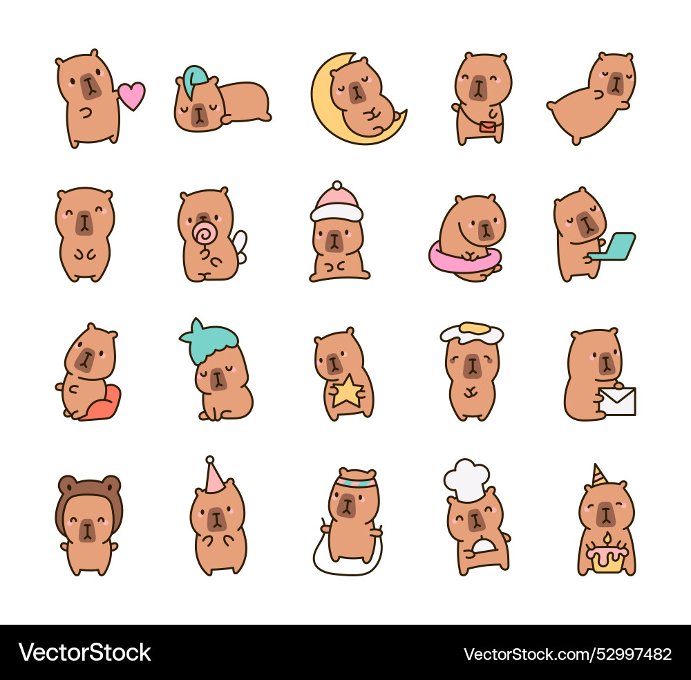 Cute kawaii capybara funny cartoon character Cute kawaii capybara funny cartoon character vector image