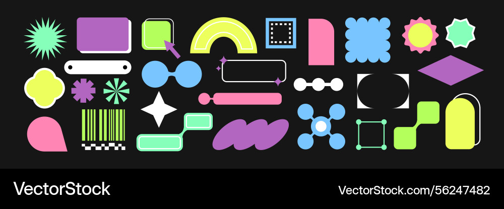 Set of geometric design elements in y2k style Set of geometric design elements in y2k style vector image