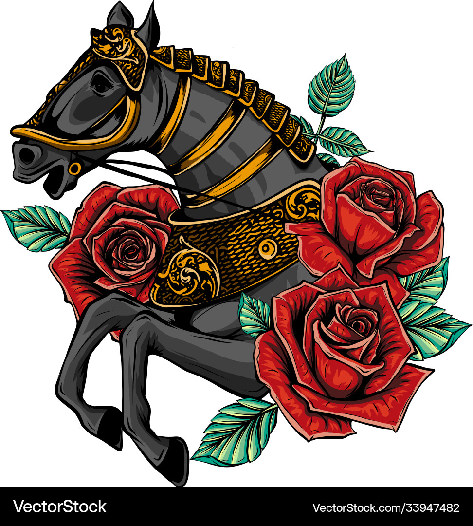 Stickerei Pferdekopf und wilde Rosen Dogrose Stickerei Pferdekopf und wilde Rosen Dogrose vektorbild