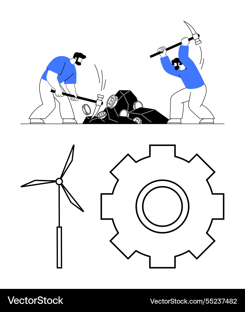 Workers mining resources with crude tools wind Workers mining resources with crude tools wind vector image