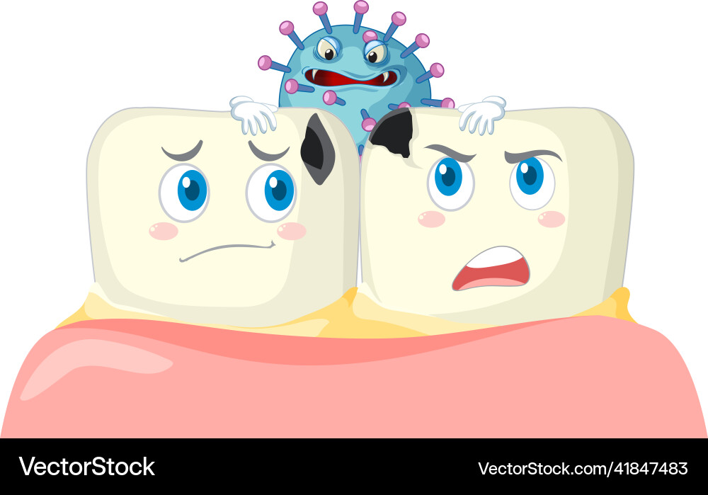 Cartoon teeth decay with bacteria on white Cartoon teeth decay with bacteria on white vector image