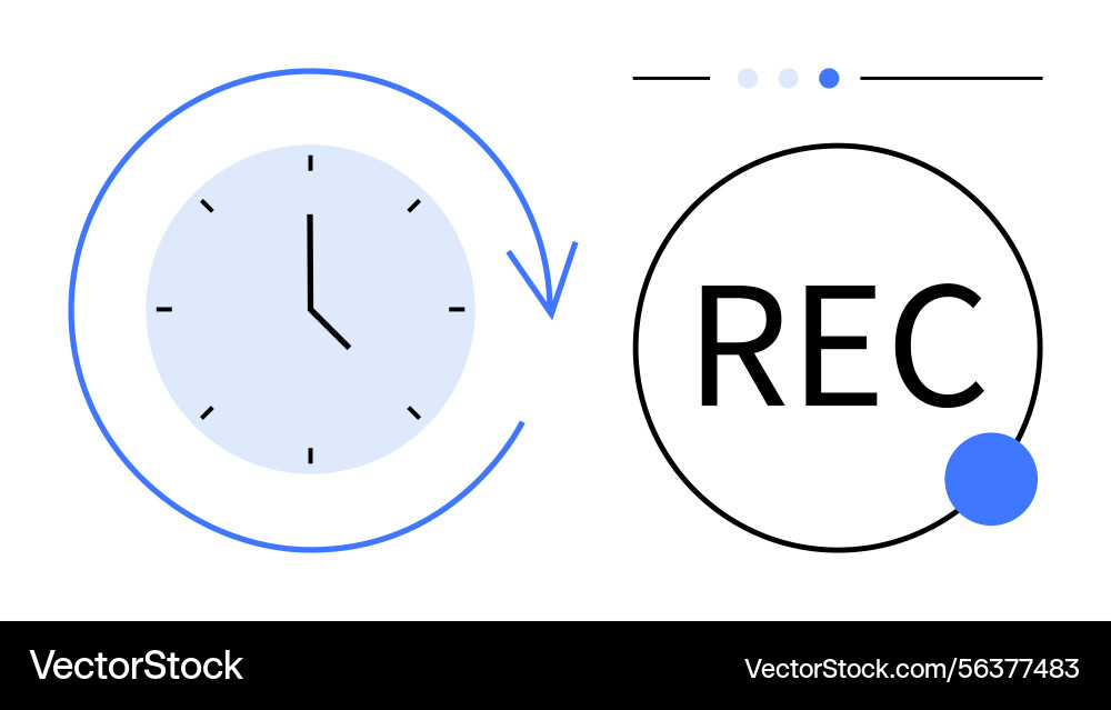 Clock with arrow and recording symbol highlighting Clock with arrow and recording symbol highlighting vector image