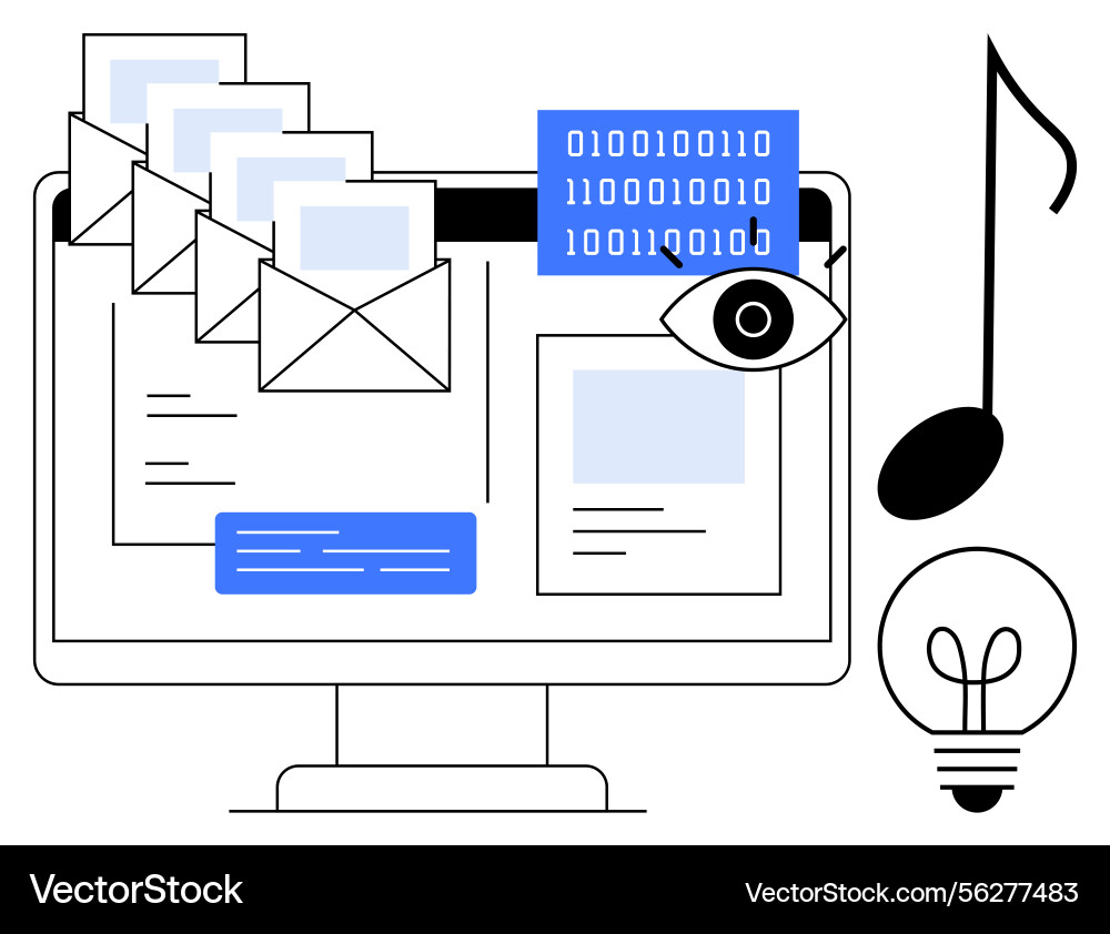 Digital media workflow with emails binary code vector image